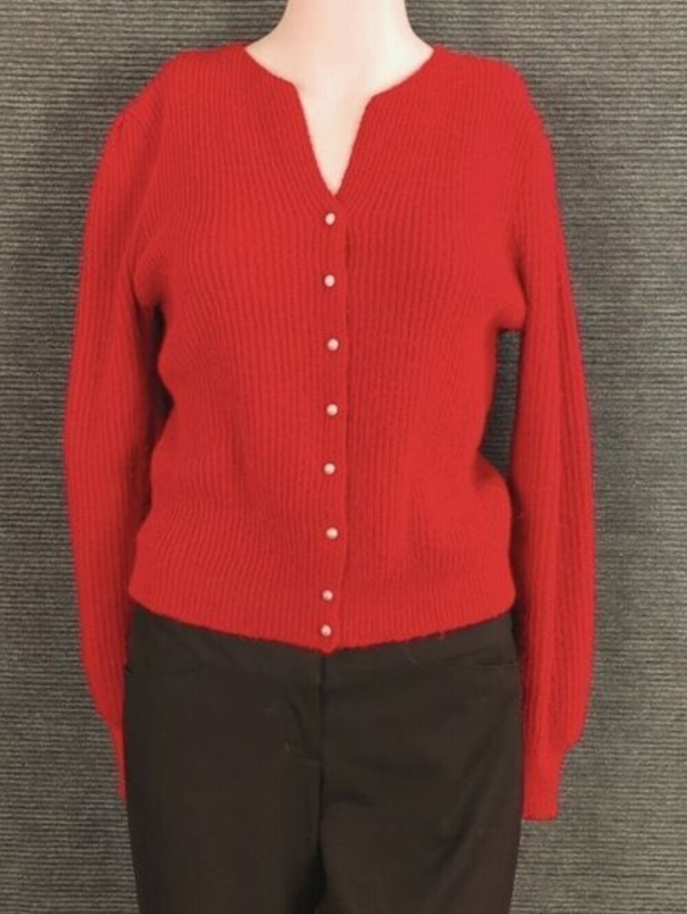 Vintage Petite Dimensions Ribbed Knit Cardigan Sweater, Red